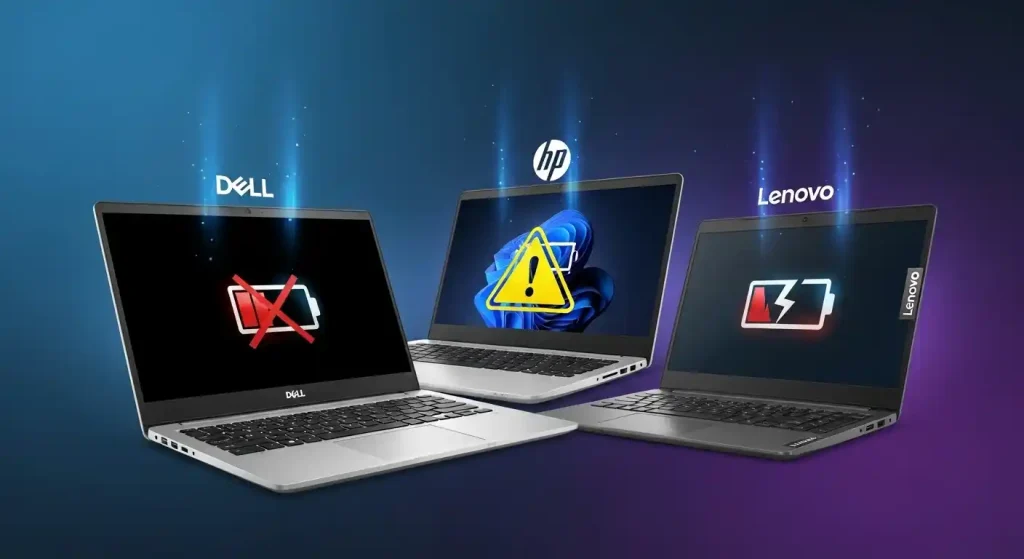 عیب یابی خرابی و رفع مشکل باتری لپ تاپ های dell , HP , Lenovo