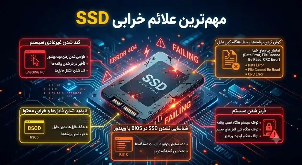 اینفوگرافیک مهمترین علائم خرابی SSD