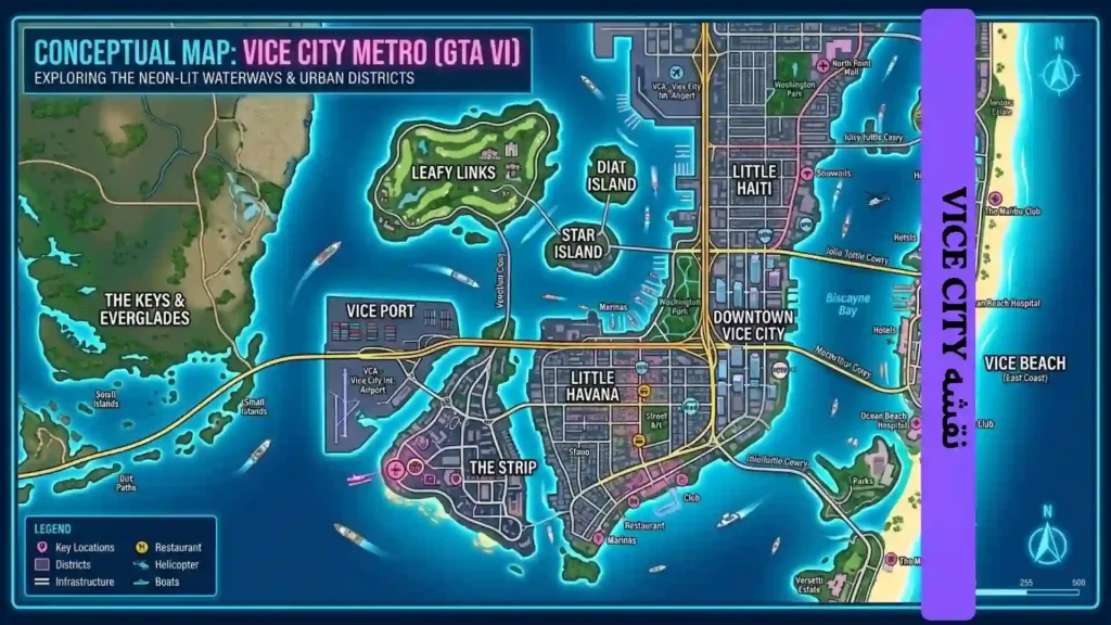 نقشه شهر وایس سیتی vice city در بازی جی تی ای GTA 6